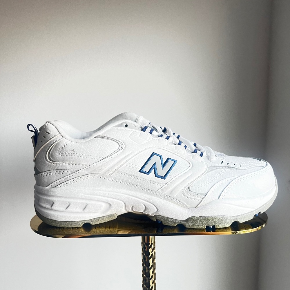 New Balance 407 Training Sneakers White Navy Blue Leather Cross Trainer Women 10